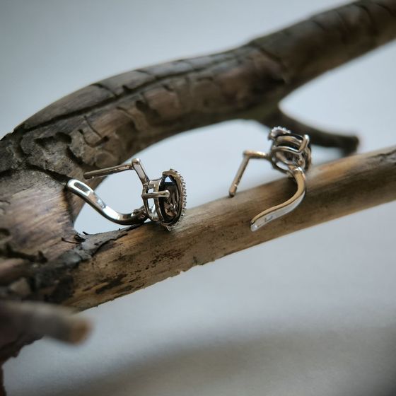 Серебряные серьги с раухтопазом (дымчатым кварцем) 3.465ct, фианитами