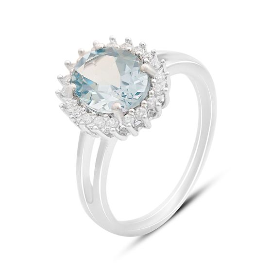 Серебряное кольцо с топазом 3.265ct, фианитами