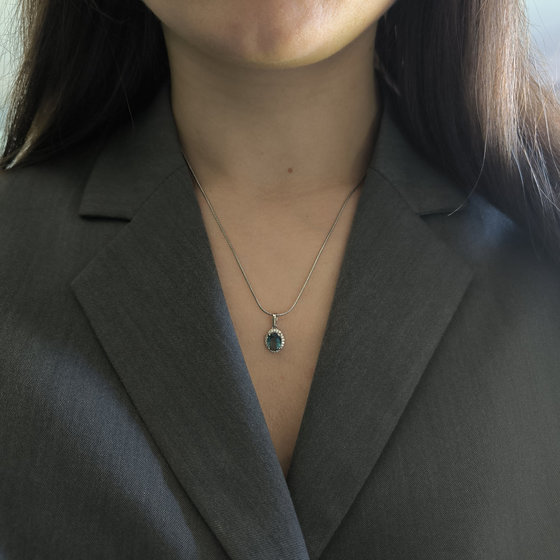 Серебряная подвеска с топазом Лондон Блю 1.031ct, фианитами