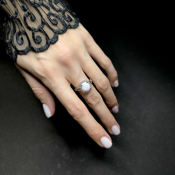 Серебряное кольцо с опалом 1.318ct, фианитами