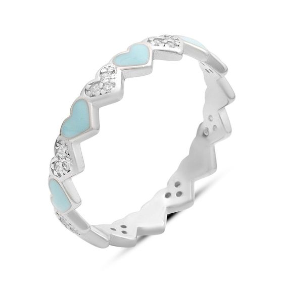 Серебряное кольцо с фианитами, емаллю