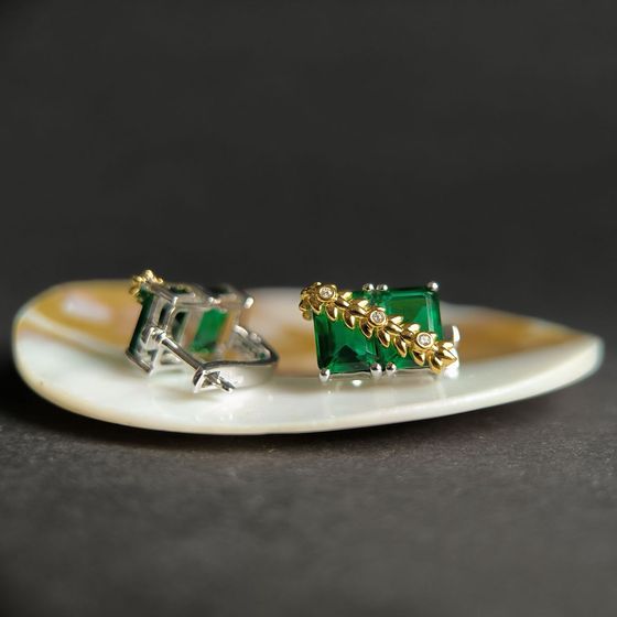 Серебряные серьги с изумрудом nano