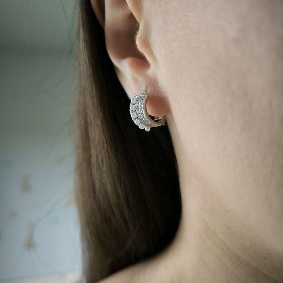 Серебряные серьги с жемчугом, фианитами