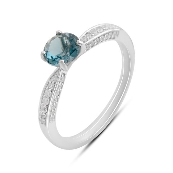 Серебряное кольцо с топазом Лондон Блю 1.068ct, фианитами