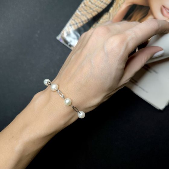 Серебряный браслет с жемчугом барочным