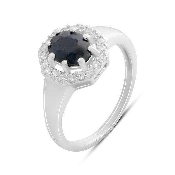 Серебряное кольцо с сапфиром 2.093ct, фианитами