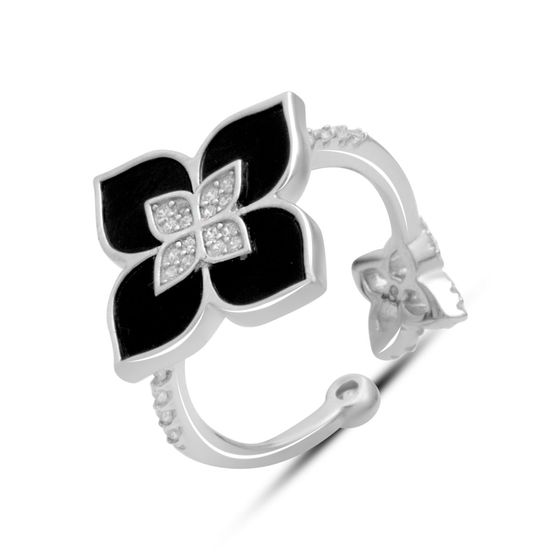 Серебряное кольцо с ониксом, фианитами