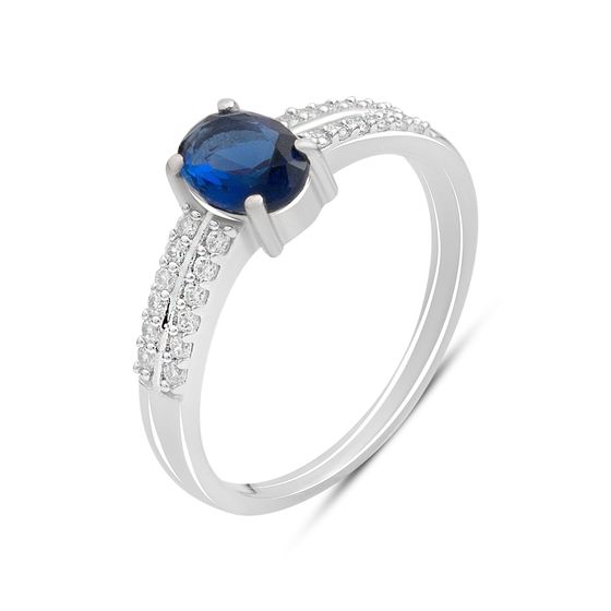 Серебряное кольцо с сапфиром nano 0.92ct, фианитами
