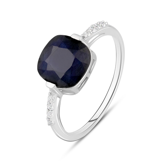 Серебряное кольцо с сапфиром 4.637ct, фианитами