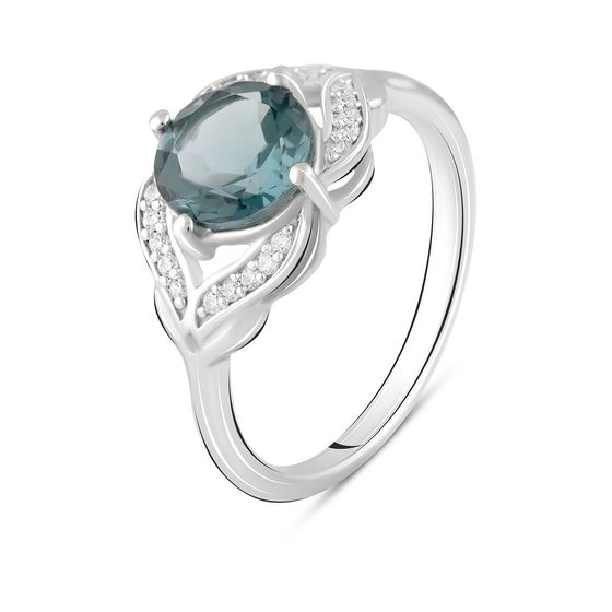 Серебряное кольцо с топазом Лондон Блю 1.6ct, фианитами
