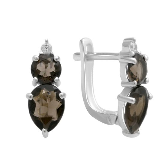 Серебряные серьги с раухтопазом (дымчатым кварцем) 2.841ct, фианитами