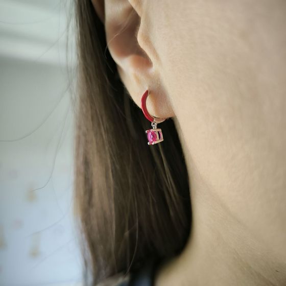 Серебряные серьги с фианитами, емаллю