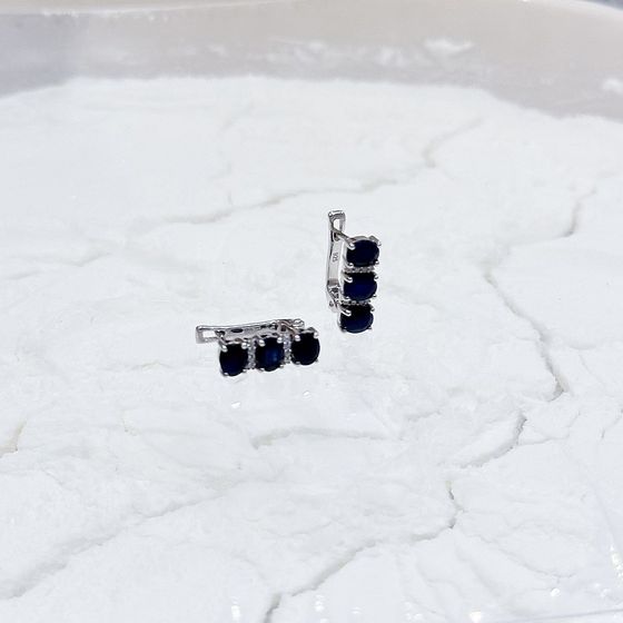 Серебряные серьги с сапфиром 2.844ct, фианитами