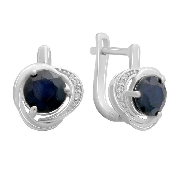 Серебряные серьги с сапфиром 3.622ct, фианитами