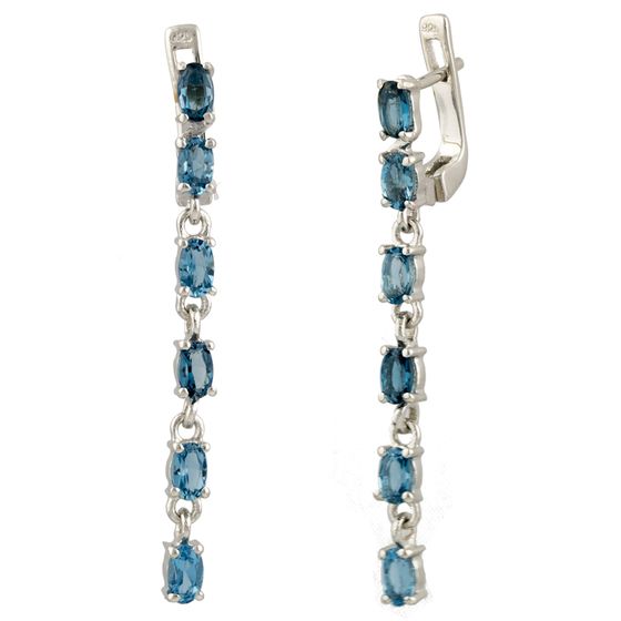 Серебряные серьги с топазом Лондон Блю 1.87ct