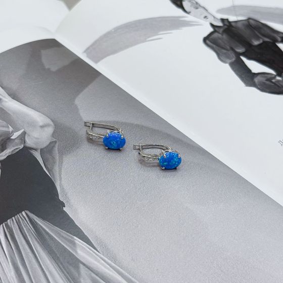 Серебряные серьги с опалом, фианитами