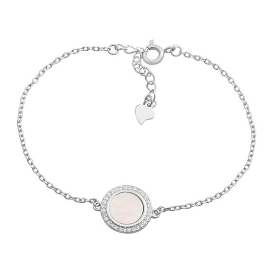 Серебряный браслет с перламутром, фианитами