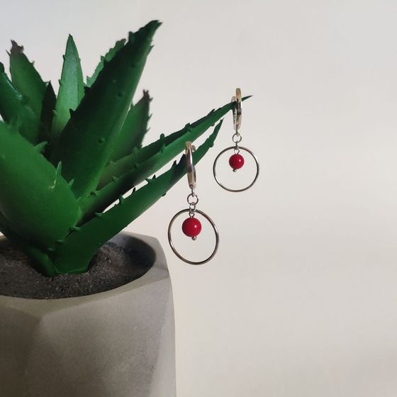 Серебряные серьги с кораллом