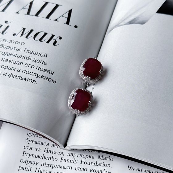 Серебряные серьги с рубином 15.848ct