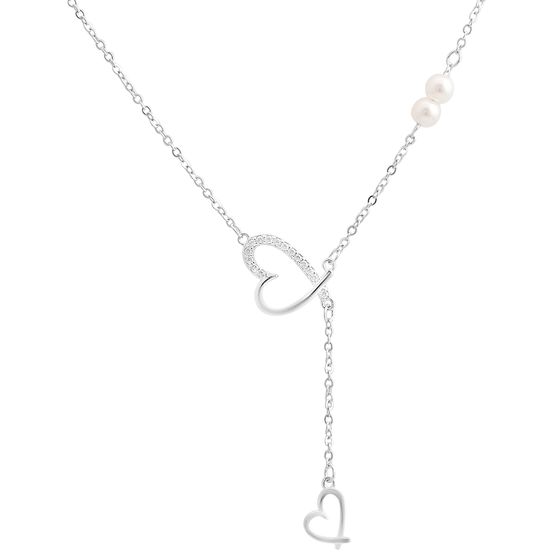Серебряное колье с жемчугом, фианитами