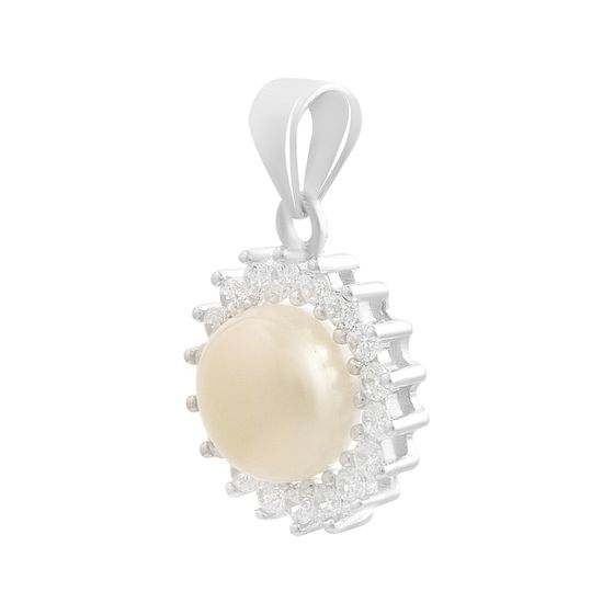 Серебряная подвеска с жемчугом, фианитами