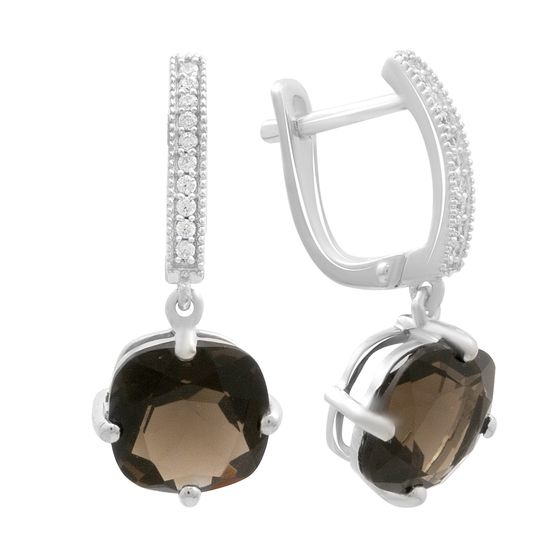 Серебряные серьги с раухтопазом (дымчатым кварцем) 7.633ct, фианитами