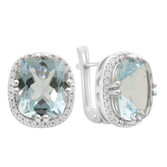 Серебряные серьги с топазом 13.49ct, фианитами