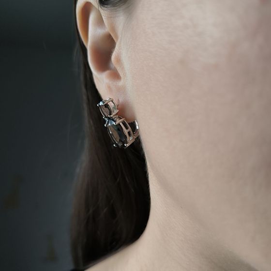 Серебряные серьги с раухтопазом (дымчатым кварцем) 12.581ct, фианитами