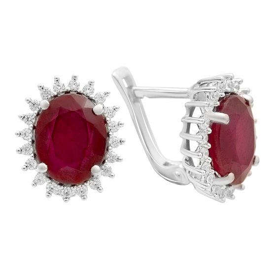Серебряные серьги с рубином, фианитами
