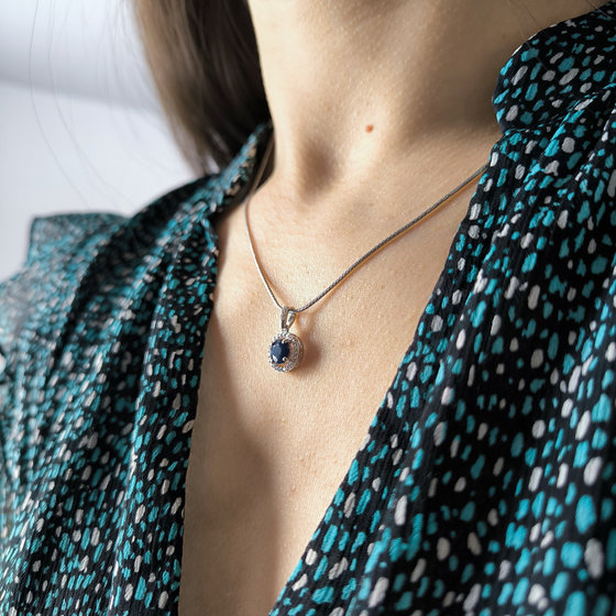 Серебряная подвеска с сапфиром 1.356ct, фианитами