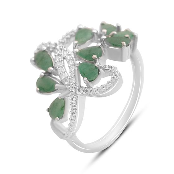 Серебряное кольцо с изумрудом 0.932ct, фианитами