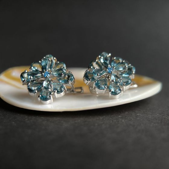 Серебряные серьги с топазом Лондон Блю 6.038ct, топазом