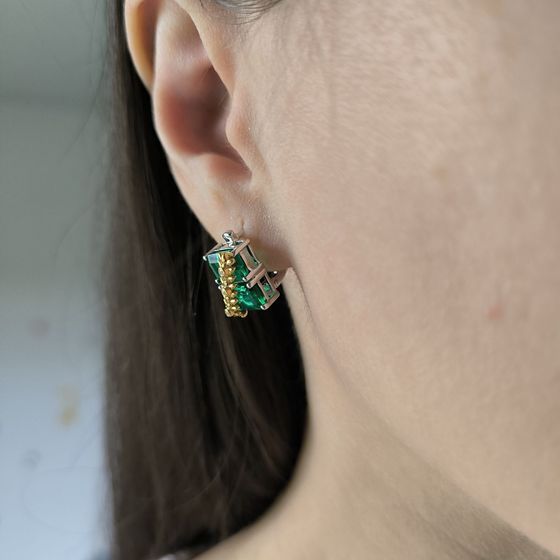 Серебряные серьги с изумрудом nano 5.963ct