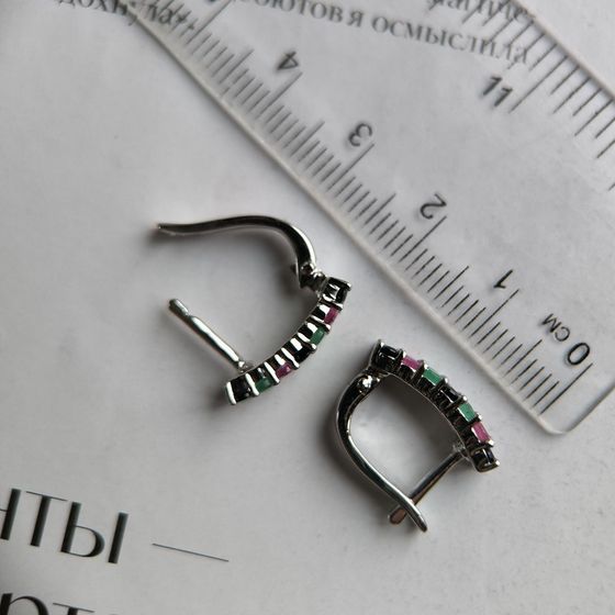 Серебряные серьги с сапфиром 4.05ct, изумрудом, рубином