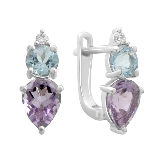 Серебряные серьги с аметистом, топазом