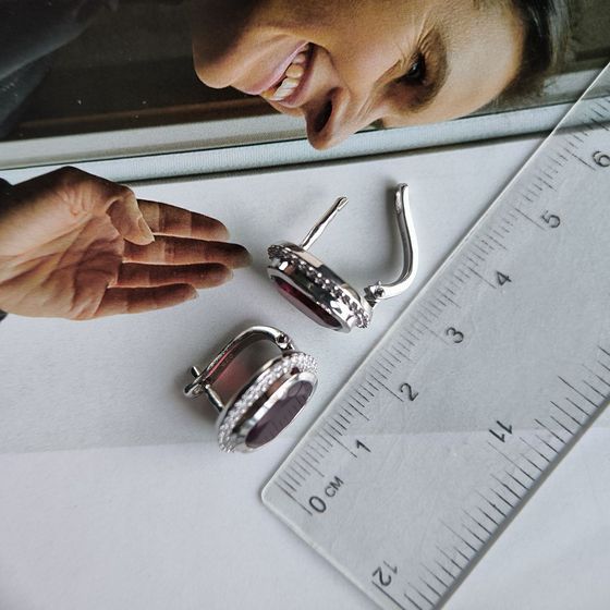 Серебряные серьги с гранатом nano 7.328ct, фианитами