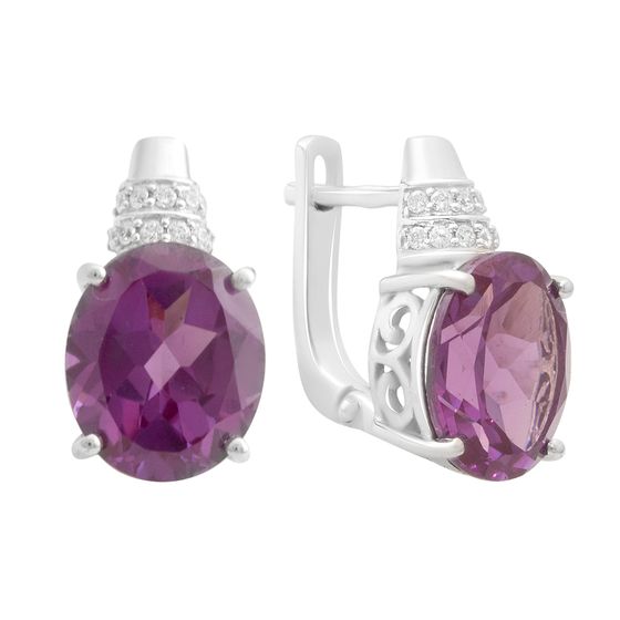Серебряные серьги с александритом 11.793ct, фианитами