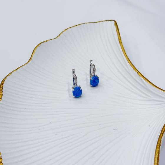 Серебряные серьги с опалом, фианитами