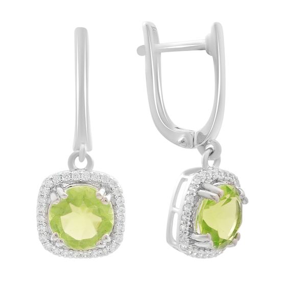 Серебряные серьги с хризолітом 3.67ct, фианитами