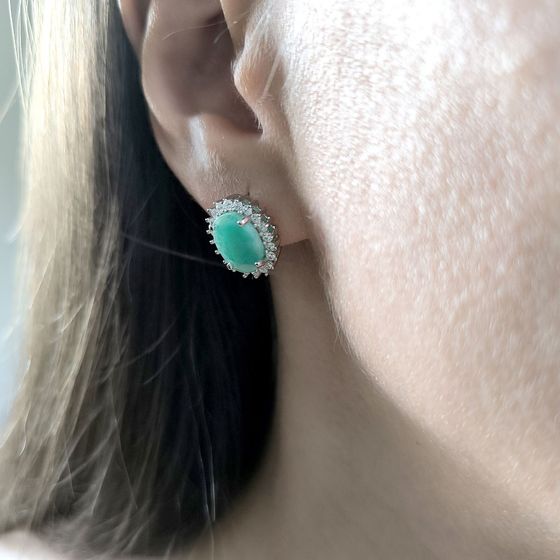 Серебряные серьги с изумрудом 5.79ct, фианитами