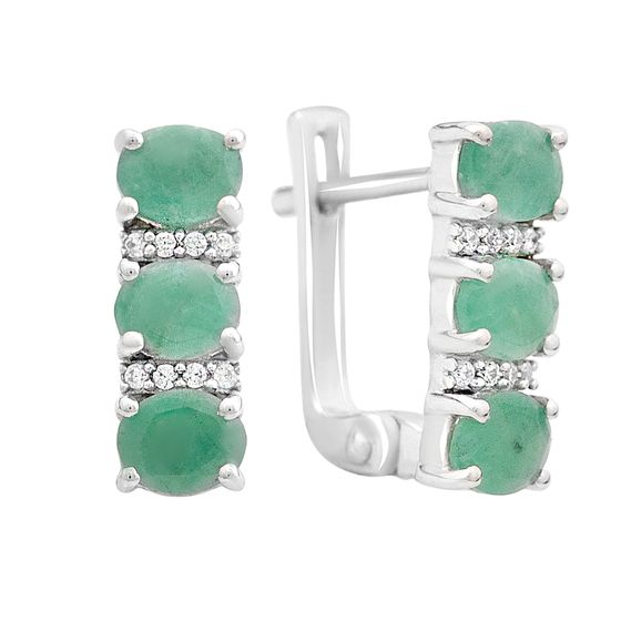 Серебряные серьги с изумрудом 2.006ct, фианитами