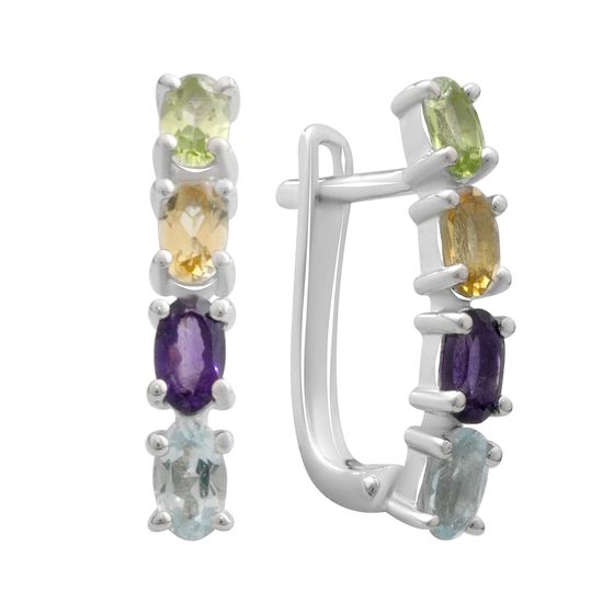 Серебряные серьги с аметистом 1.735ct, топазом, цитрином, хризолітом