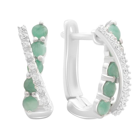 Серебряное кольцо с изумрудом, фианитами