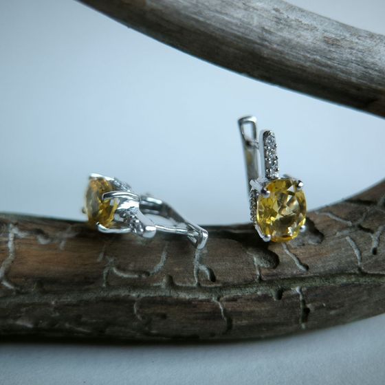 Серебряные серьги с цитрином nano