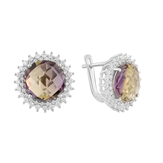 Серебряные серьги с аметрином nano 12.82ct, топазом белым