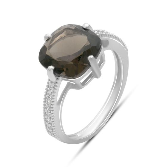 Серебряное кольцо с раухтопазом (дымчатым кварцем) 3.732ct, фианитами