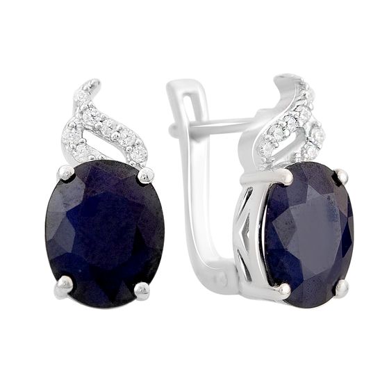 Серебряные серьги с сапфиром 6.913ct, фианитами