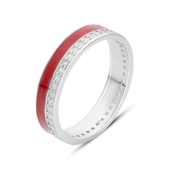 Серебряное кольцо с фианитами, емаллю