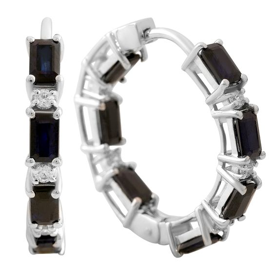 Серебряные серьги с сапфиром 6.112ct, фианитами