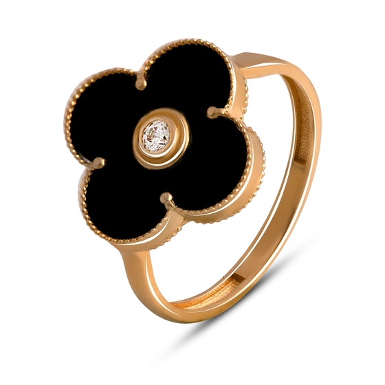 Золотое кольцо с фианитами 0.02ct, ониксом